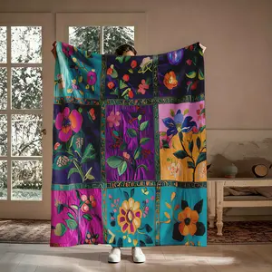 Vibrant Abstract Floral Flannel Throw Blanket, Super Soft Warm Boho Versatile Throw Blankets, Ideal Holiday Gift for Her, Suitable for Couch & Travel, Versatile Blanket