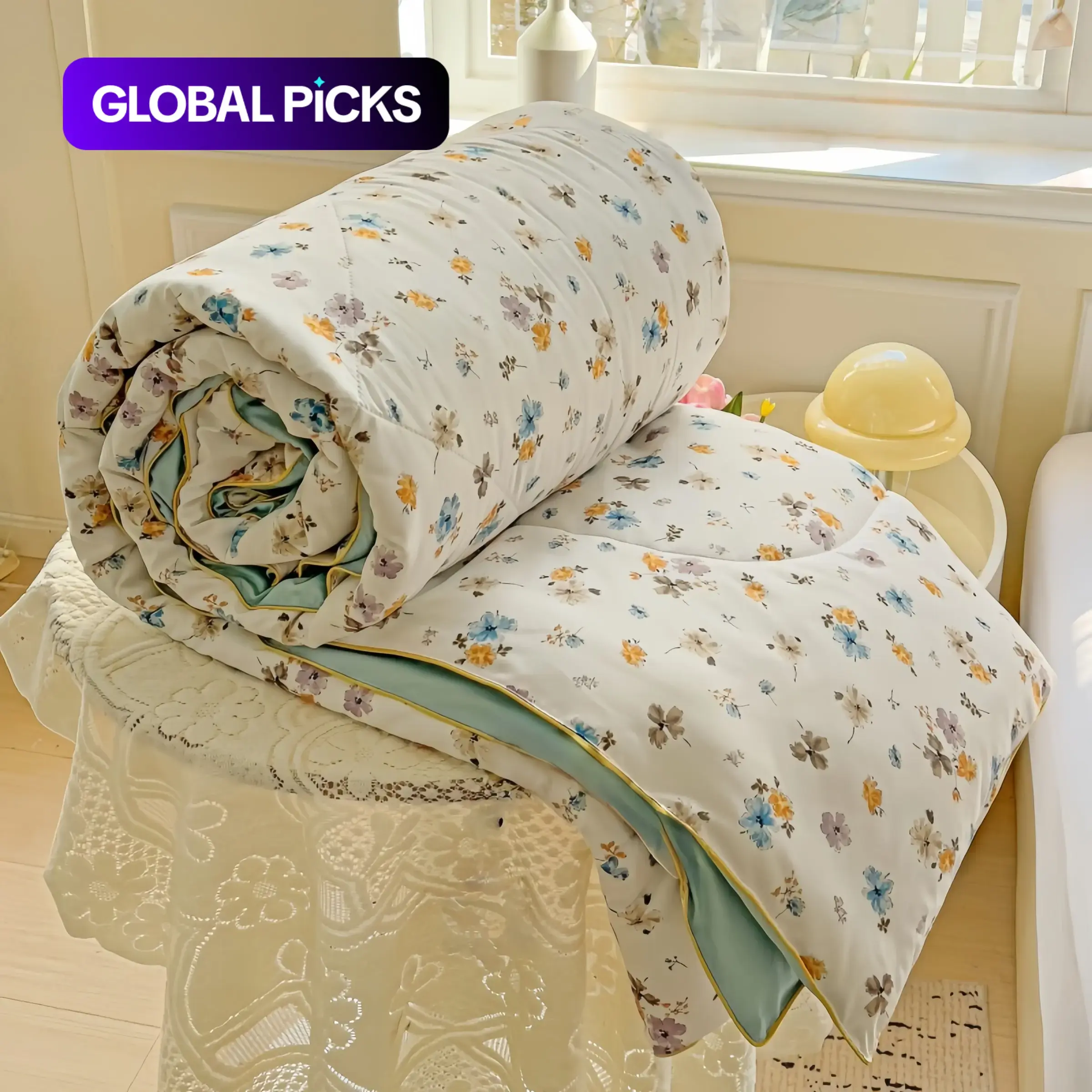 Vintage Floral Pattern Bedspread, Soft Breathable Quilt, Suitable for Bedroom, Office, Living Room, All Seasons Use