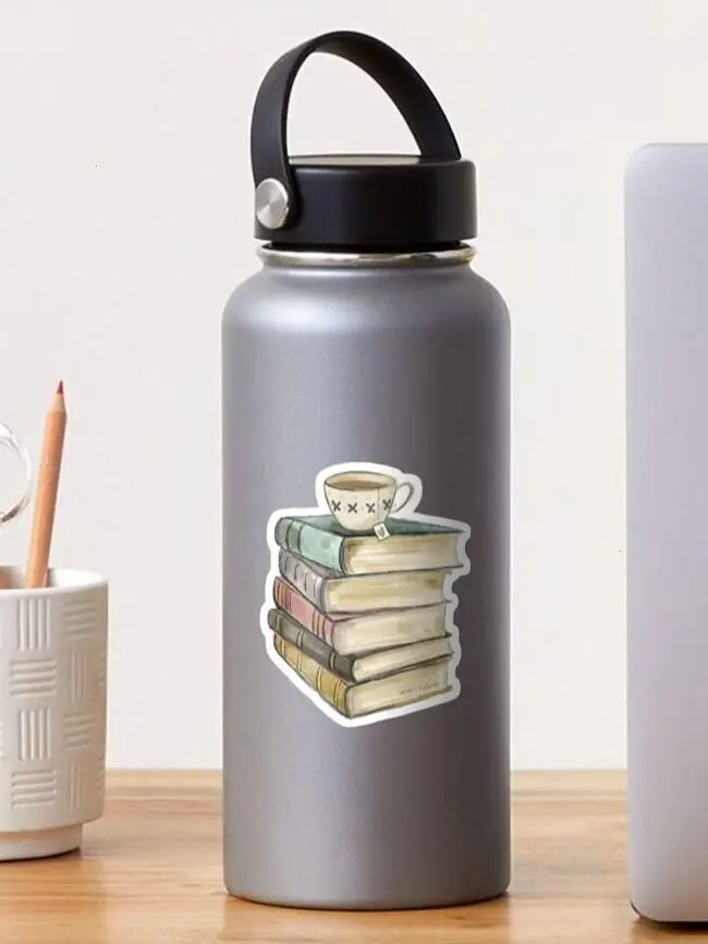 Cozy Book and Tea Vinyl Sticker, Literary Decal, Relaxing Reader Design