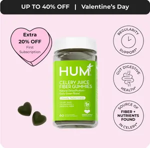 HUM Celery Juice Fiber Gummies for Detox & Gut Health - 60 Vegan Gummies with Chlorophyll & Prebiotic Fiber - Non-GMO, Soy-Free, Gluten-Free - Daily Green Boost