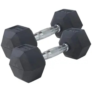 Bintiva Rubber Coated Hex 5lb Dumbbell Set