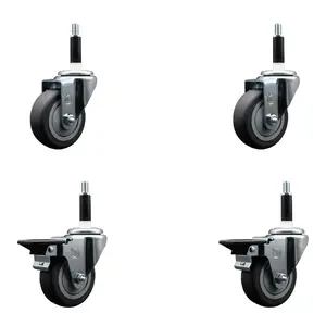 Service Caster SCC-EX20S3514-TPRB-2-PLB-2-78 Thermoplastic Rubber Swivel Expanding Stem Caster with 3.5 in. Gray Wheels & 0.87 in. Stems - Set of 4