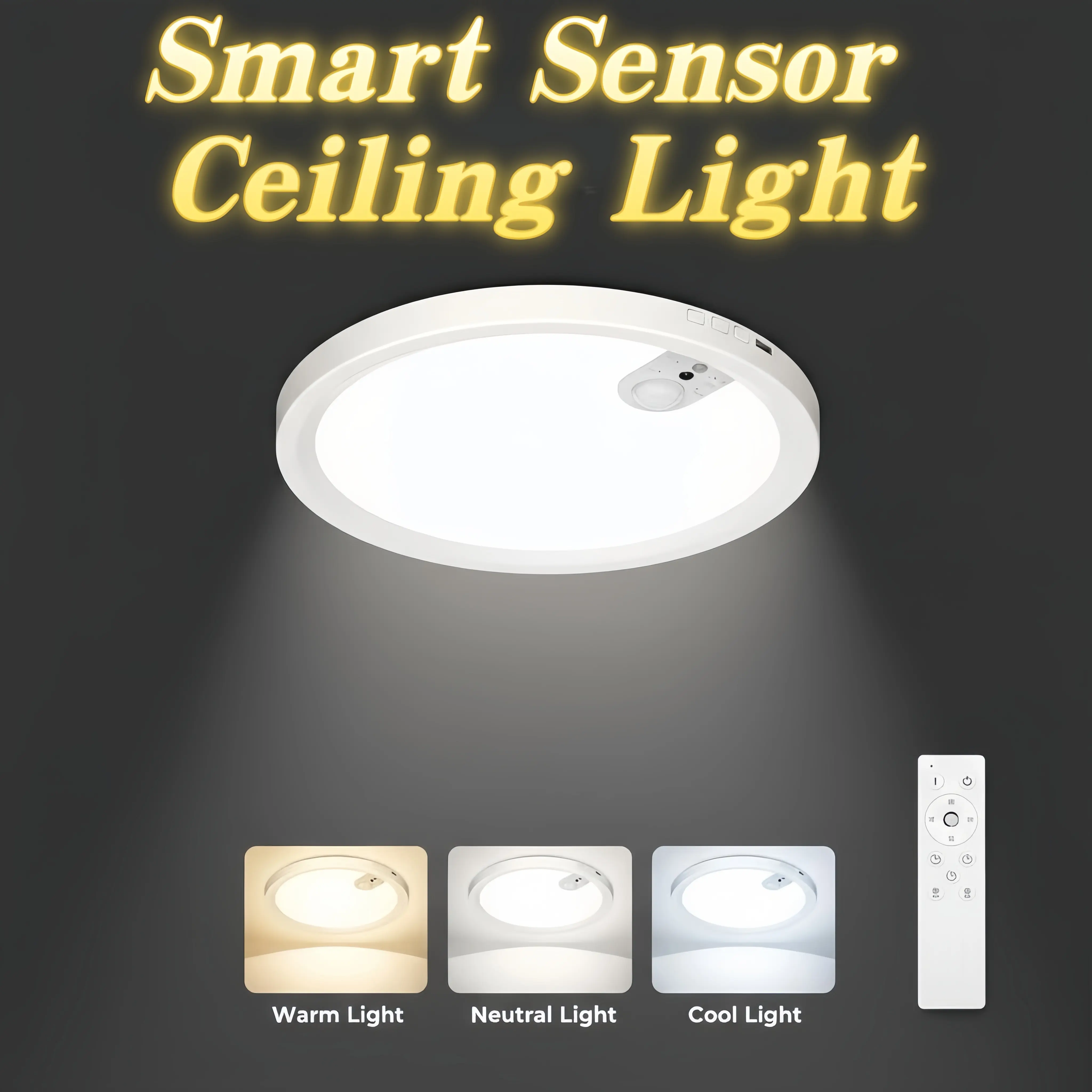 Magnetic rechargeable ceiling light with motion sensor and remote control, battery-powered wireless LED light for closet, shower, stairs, porch, patio, hallway