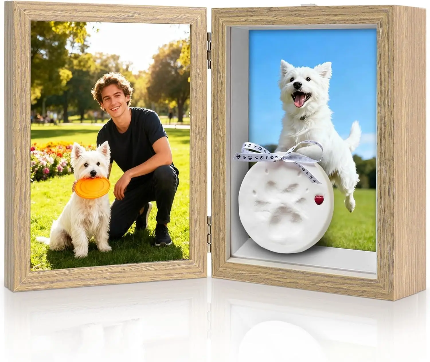 5x7 Pets Memorial Shadow Box Frame, Dogs Cats Photo Display with Paw Prints Keepsake, Memorial Sympathy Gifts for Loss of Dog Cat, Grey