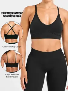 Triangle Bralette Plunge Unlined Seamless Bra No Underwire Sexy Comfortable Everyday, Adjustable Spaghetti Strap Strappy Workout Bra Sports Bras for Women - Scoop Neck Wireless Padded Yoga Workout Crop Top Running Workout Bras
