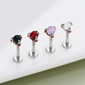 Oufer 16G Amethyst/Opalite/Obsidien/Red Agate Stone Internally Threaded Labret Cartilage Stud