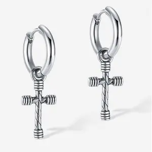 [Creative Design] Retro fashion personality cross pendant earrings hip-hop punk style versatile basic style simple