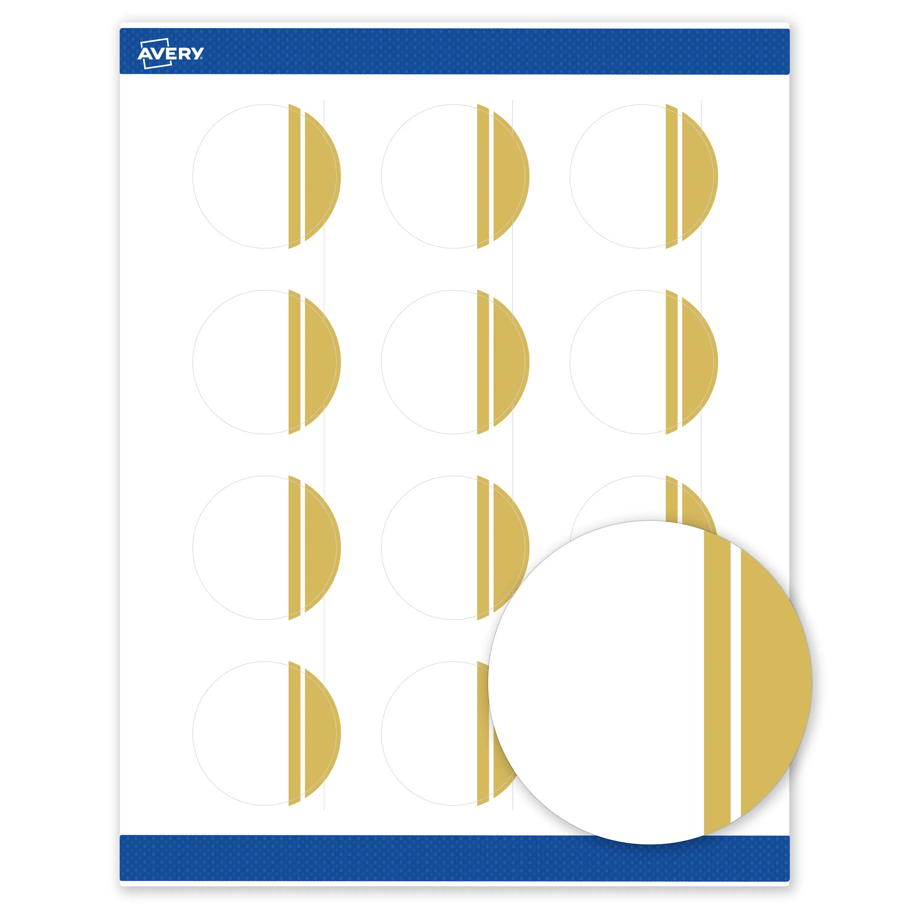 Avery Printable Round Labels with Sure Feed Technology, Double-Dipped Gold Edge Design, 2" Diameter, Matte White Permanent Labels, Laser/Inkjet, 120 Total, Great for Product Labels