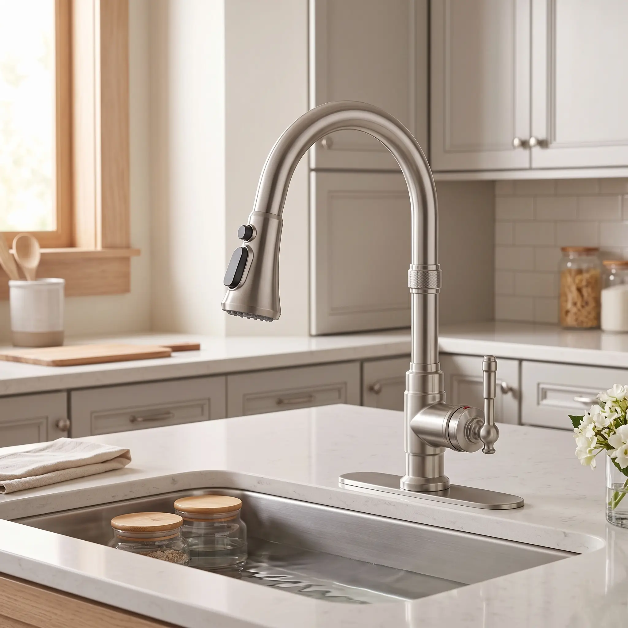 Forious Classic Metal Bronze Kitchen Faucet - Vintage High-Arc Single-Handle Stainless Steel Pull-Out Tap, Oil Rubbed Bronze Finish, 1 or 3 Hole Fit with Center Option, Water-Saving Bar Sink Faucet for Farmhouse Camper