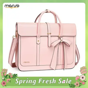 MOSISO 14-17.3 Inch PU Leather Laptop Bag for Women, Convertible Briefcase Backpack with Bowknot, Crossbody Shoulder Work Tote with 3 Compartments, Ideal for Office, Travel, Shopping & Daily Commute Business Computer Bag Working Bag