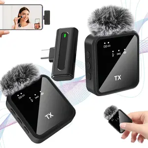 Wireless Lavalier Microphone, USB Rechargeable Wireless Microphone with Fluffy Windscreen, Noise Reduction Microphone for Live Streaming, Video Shooting, Audio
