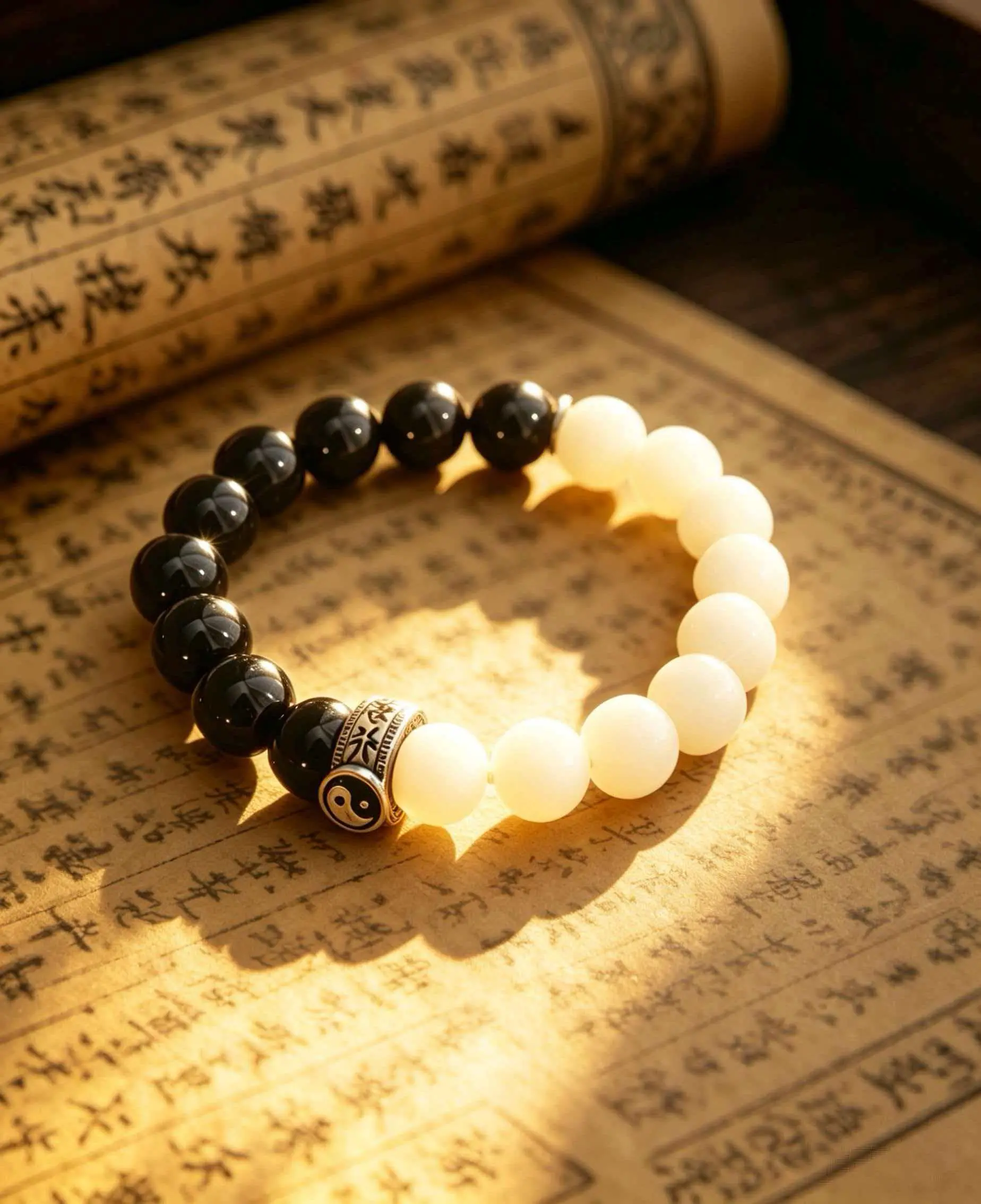 Elegant Black and White Tai Chi Bracelet, Unisex Style Beaded Jewelry for Stacking, Safeguarding Peace and Attracting Wealth, Unisex Style For Shared Style Choices