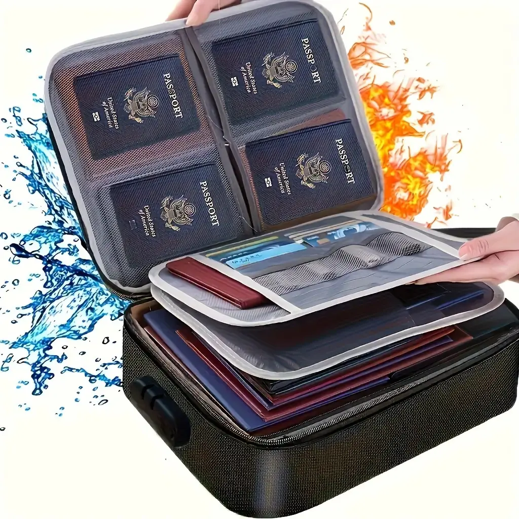 1pc Oxford Cloth Password-Lock File Bag - 3-Layer Zippered File Storage Organizer, Multi-Function Handbag with Zipper Pouch & Small Zippered Pouch for Documents, Laptops, Cards (Home Use)