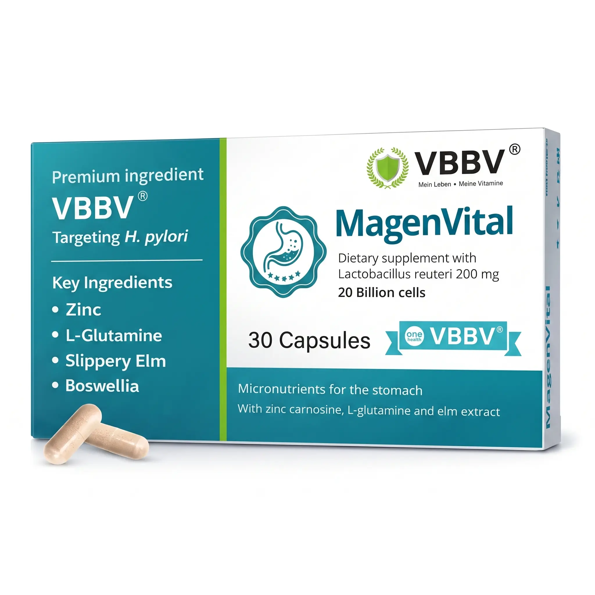 VBBV Targeted Balance H. Pylori Probiotics - 5-in-1 High-Efficiency Formula, Vegan, 20 Billion Cells, Daily Gut Health, Gastric Support, Digestive Comfort & Stomach Lining Protection - Lactobacillus reuteri Supplement
