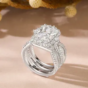 Jeulia Interchangeable Halo Engagement Ring set Twisted Radiant Cut Sterling Silver Sterling Silver Zircon