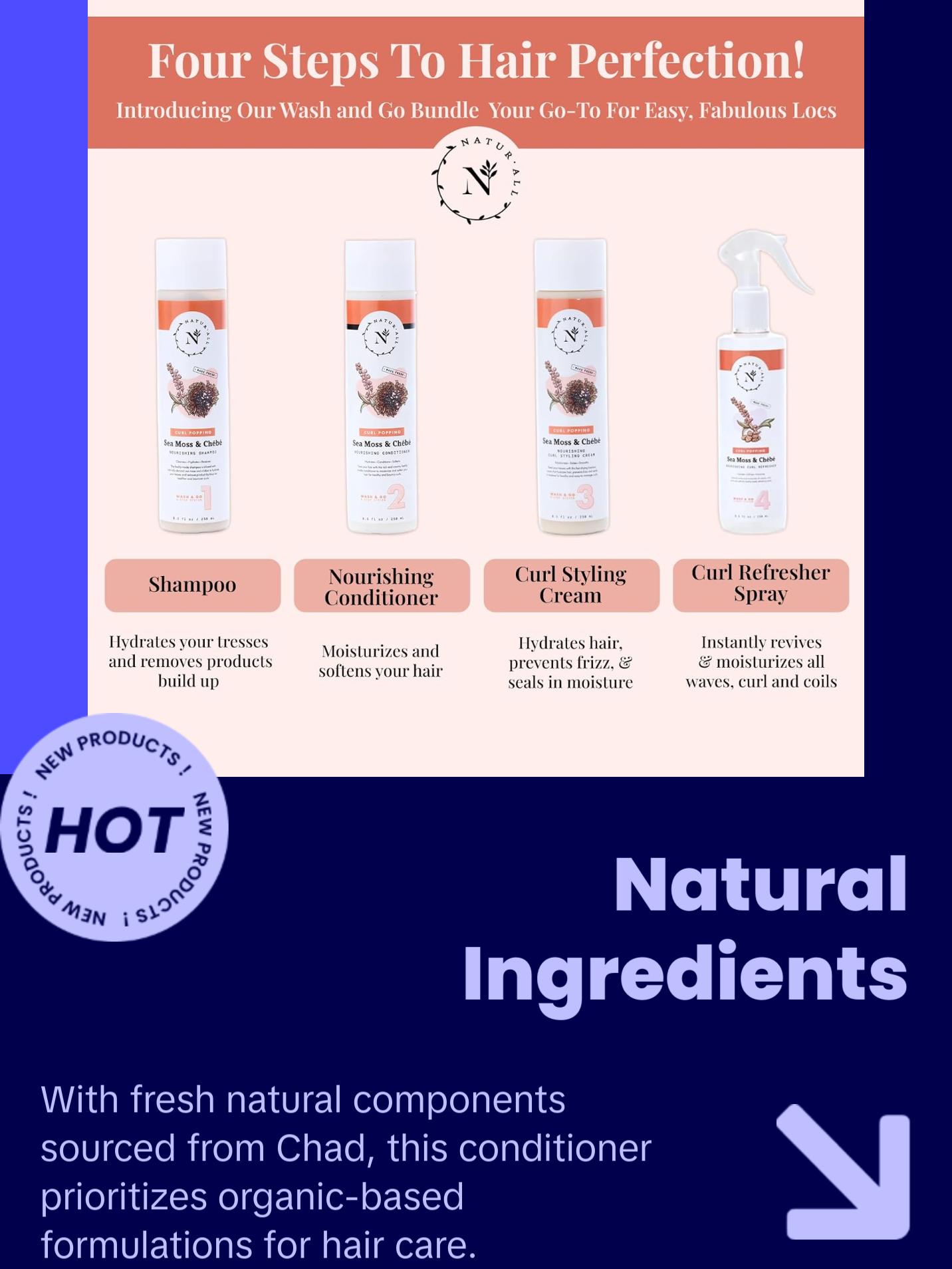 NaturAll Sea Moss & Chebe Conditioner - Sulfate-Free Anti-Frizz Formula to Moisturize, Detangle & Soften Dry Hair (8.5 Oz)