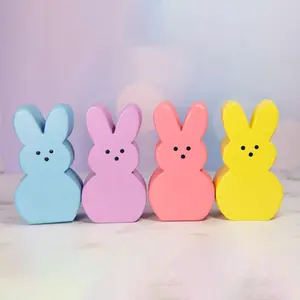 4pcs Wooden Bunny Peep Easter Decor Set, Themed Set, Easter Decoration, Tiered Tray Decor, Easter Gift, Spring Home Decoration, Happy Family Easter, Wooden Craftsmanship, Versatile Display