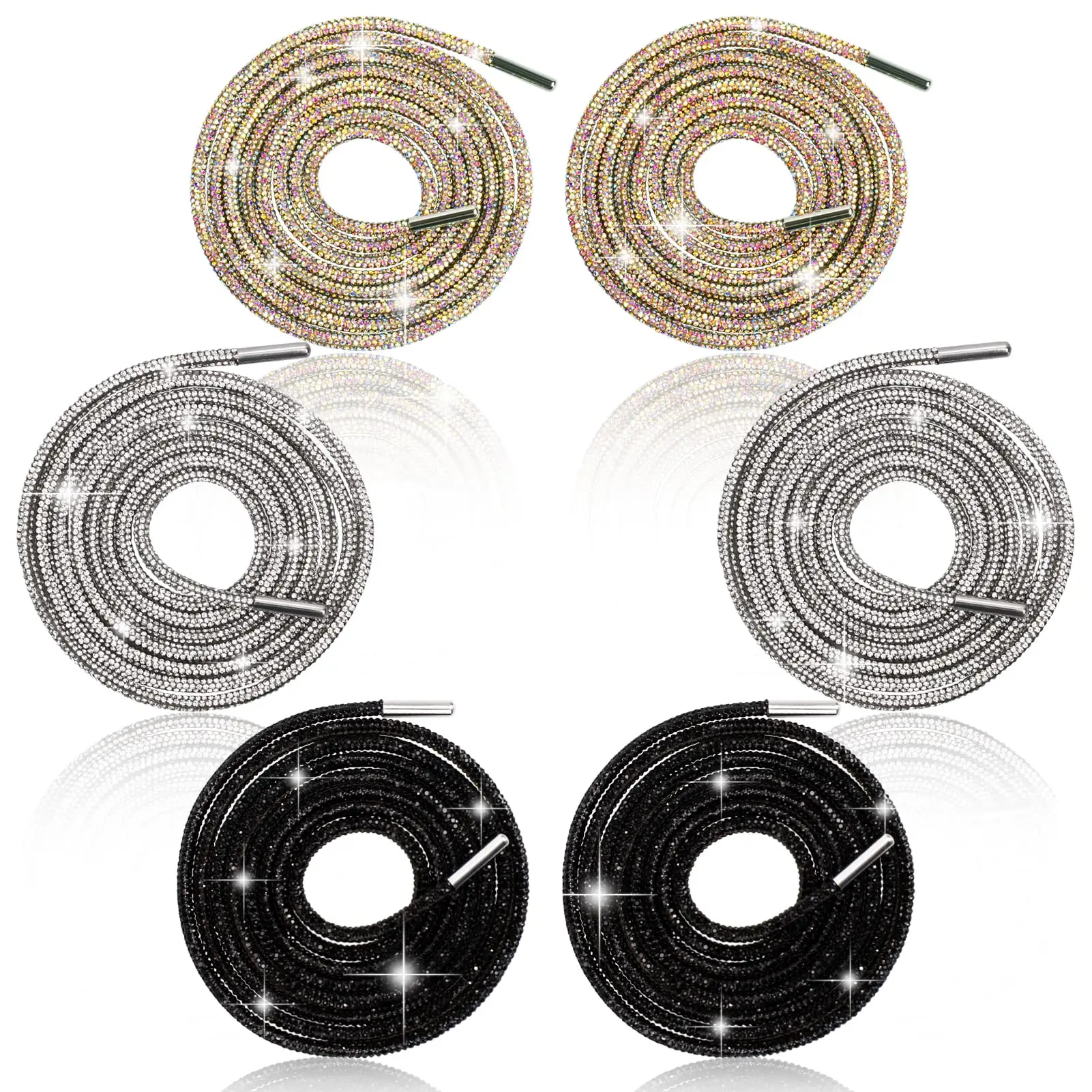 3 Pairs Rhinestone Round Shoe Laces,55'' Lengthened Bling Bling Crystal Rhinestone Glitter Rope,Shoelaces Drawstring Cords Set,Halloween Christmas Party Gifts,DIY Hand Tools Kits