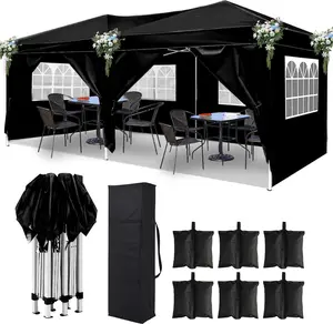 Ling Rong 10x20 Black Pop Up Canopy Outdoor Party Tent with 6 Sidewalls, Wedding Party Tent Outdoor Waterproof UV50 Canopy Event Shelter Tents for Parties, 6 pcs Weight Bag,Carry Bag