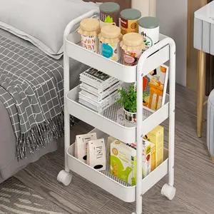 3 Layers heavy duty Carbon Steel Trolley Shelf Double Armrest with lockable Wheels Storage Rack Multi-layer Snack Shelf Mobile Kitchen Floor Storage Shelf,3-tier metal rolling utility cart multi functional storage organizer with handle double armrest