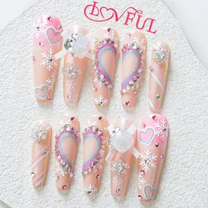 Lovful | Coffin Mid Length 1.7'' Artistic Handmade Acrylic Press On Nails | 10PCS Reusable, Salon Quality, H10-H135