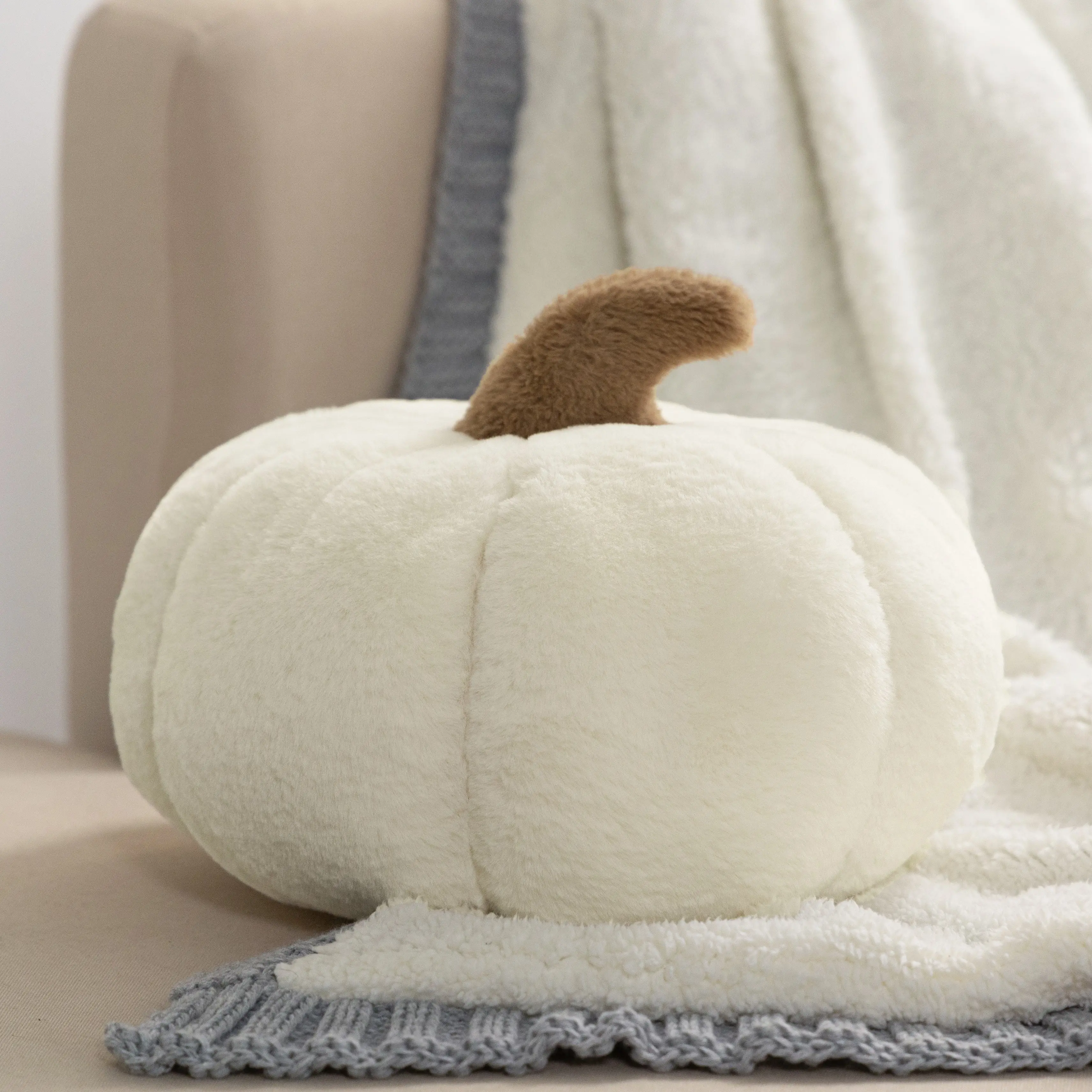 Phantoscope Halloween Pumpkin Pillows - Cute 3D Pumpkin Shaped Throw Pillow - Ultra Soft Faux Rabbit Fur Cushion - 6 X 12 Inches