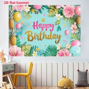 Hawaiian Birthday Party Backdrop Banner, Flamingo Palm Leaf Aloha Sign, Tropical Floral Theme Decor, Polyester Material, Indoor Outdoor Use, Ornaments, Flower