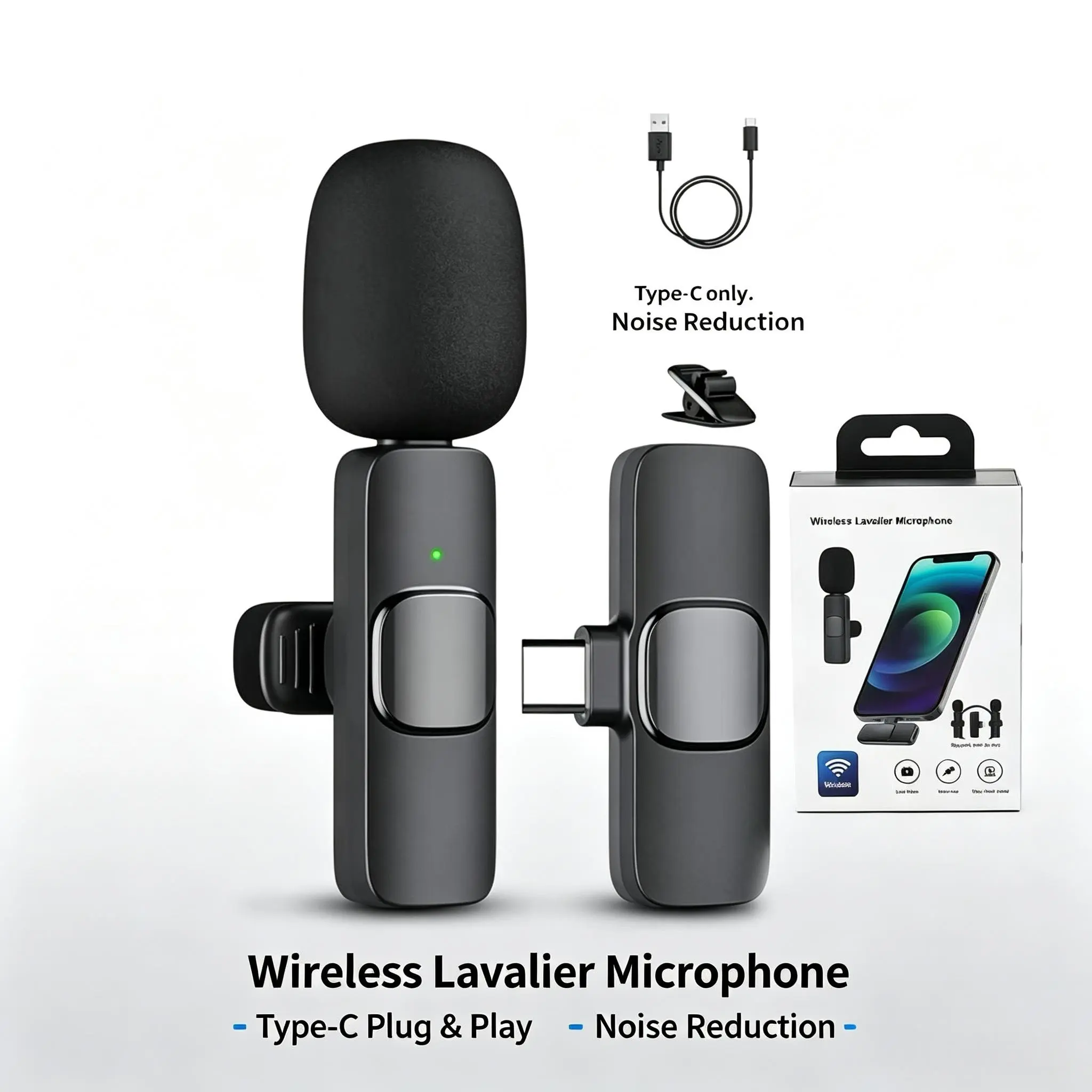 Lavalier Mic for iPhone/Android/iPad - Mini Clip-On Microphone with Crystal Clear Sound for Live Streaming, USB-C Vlog Microphone for Smartphones