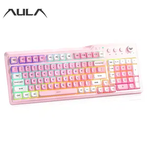 AULA F3099 Wireless Rechargeable Keyboard with RGB Lighting, Ergonomic Design Keyboard for Computer & Office Use, Multifunctional Keyboard, Usb Rechargeable Keyboard