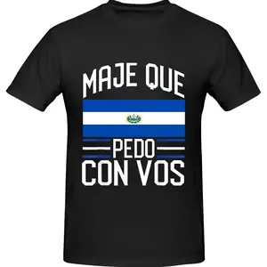 100% Cotton Salvador Flag T-Shirt with Round Neck and Short Sleeve Print, Catracho Pride, Maje Que Pedo Con Vos Fabric Summer