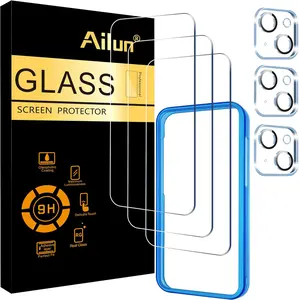 3 Pack Tempered Glass Screen Protector for iPhone 15 Plus (6.7") with 3 Pack Camera Lens Protectors & Installation Frame – Case Friendly, 9H Hardness, HD Clarity