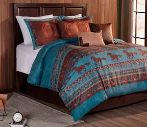 CHEZMOI COLLECTION Sedona Southwestern Wild Horses Comforter Set Microsuede Bedding Full Queen King Sizes Western Inspired Decorative Bedding