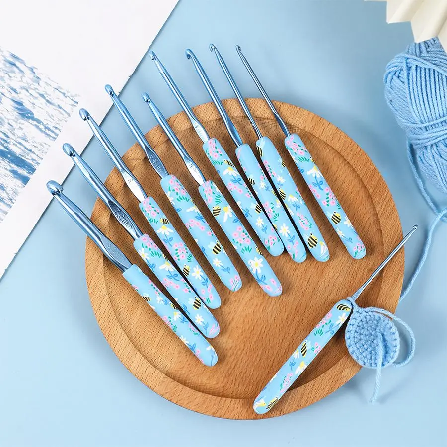 Soft Handle Crochet Hook Set, 9 Counts/set Crochet Yarn Hook with Storage Bag, Flower Pattern Knitting Supplies for Home Decor, DIY Crochet Tools, Crochet Kit, Crochet Hooks Set