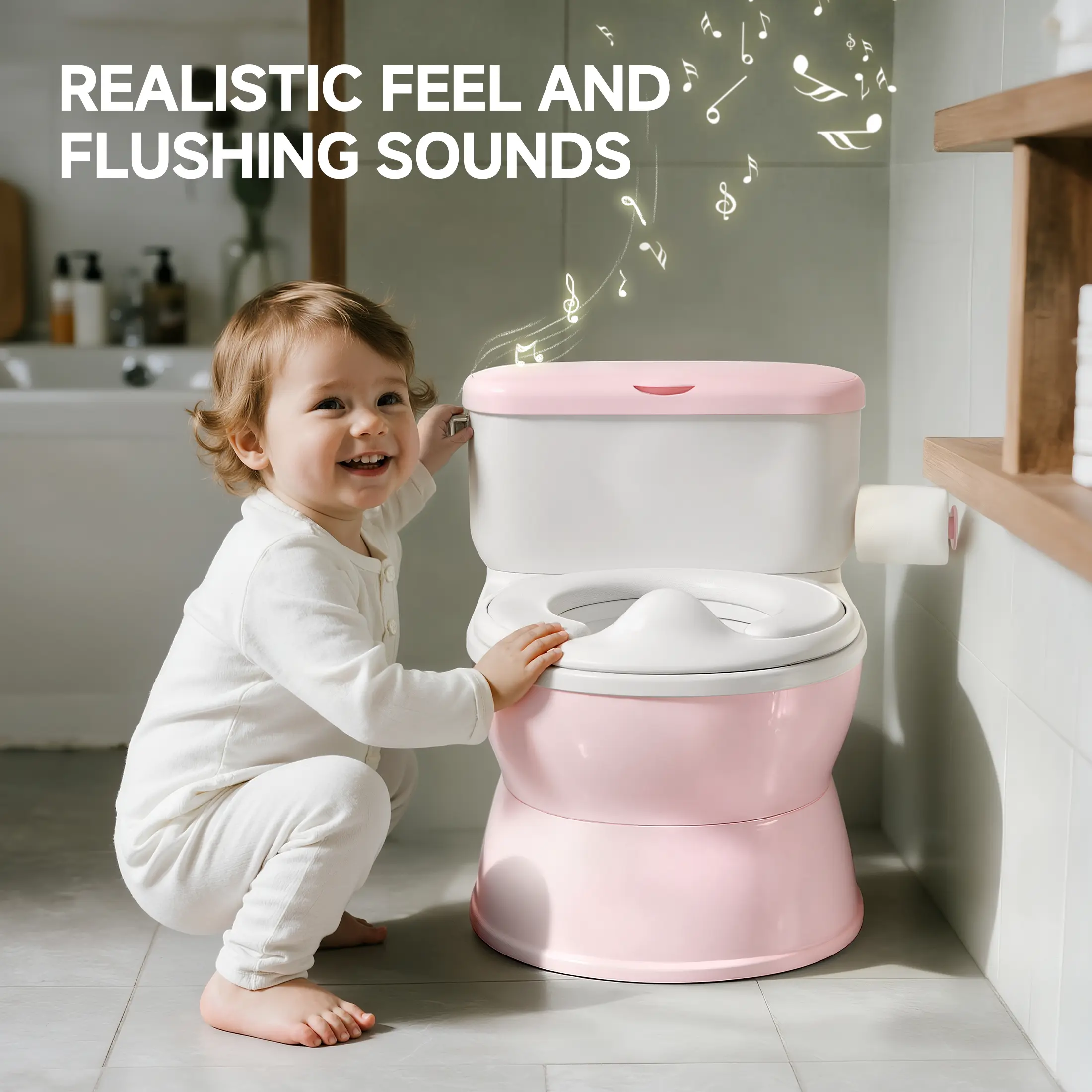 BabyBond 2-in-1 Larger Baby Potty Training Toilet, Realistic Baby Potty Chair with Flush Sounds, Wipes Storage & Toilet Paper Holder, Baby Potty Training Seat for Boys and Girls Aged 1-3, Easy to Clean Baby Potty,  mothersdaygift