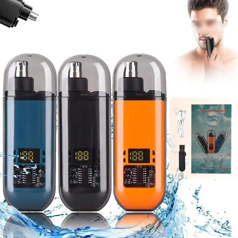 Nose Hair Trimmer for Men Women Rechargeable Painless Eyebrow Facial Hair Shaver LED Display Waterproof Dual Edge Blades Clipper Compact Portable IPX7 Safe Distance Trimming