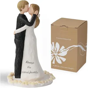 Bride and Groom Figurine Wedding Cake Topper, Romantic Couple Sculpture, Hand-Painted Sentimental Keepsake  for Wedding, Anniversary, Engagement, Valentine's Day