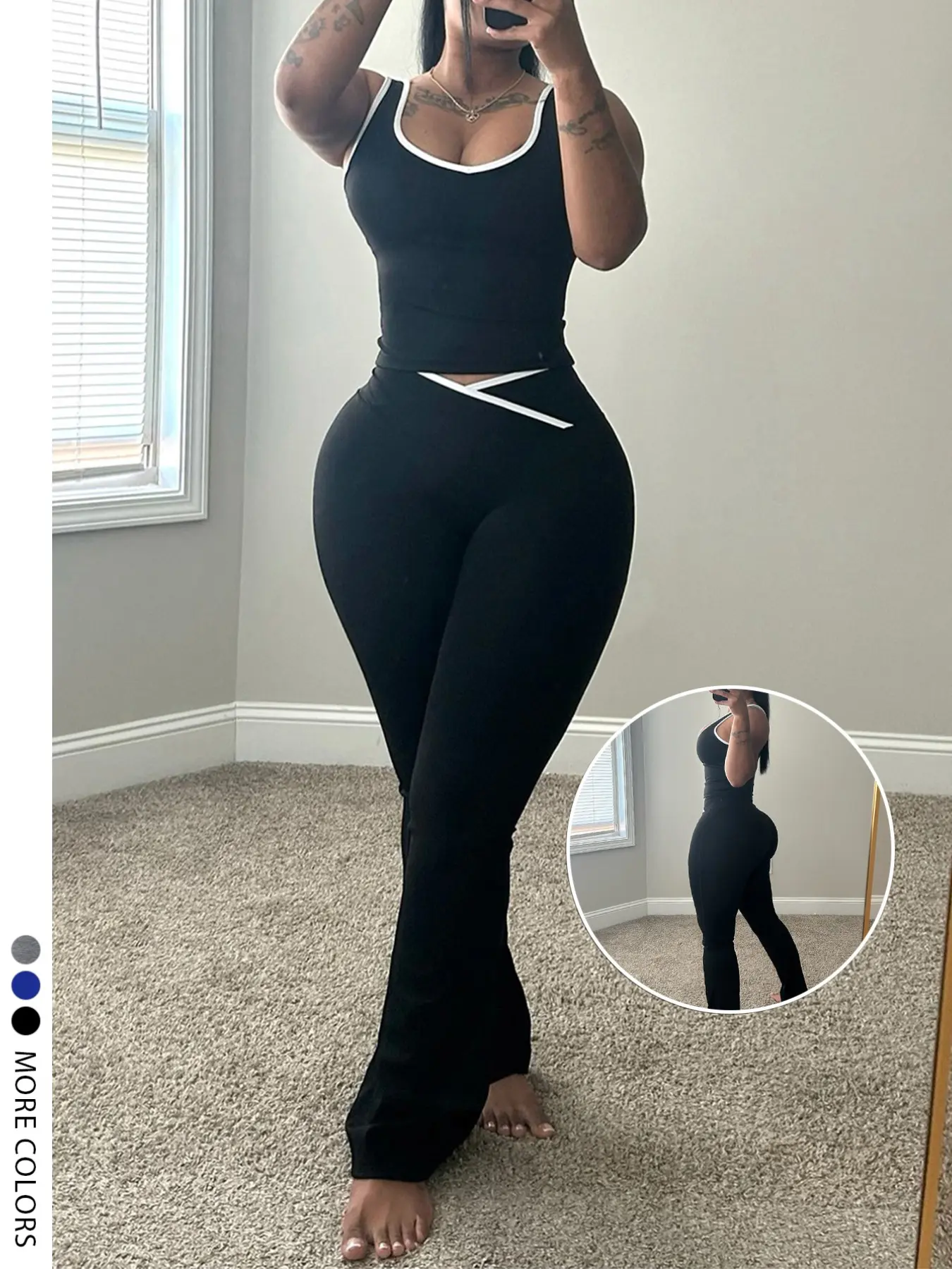 LW HOME Women's Colorblock Waist Trainer Bell Bottoms and Tank Top Matching Set, Multiple Colors Available, Ideal for Home and Summer