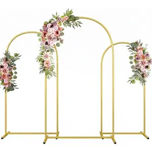 Metal Arch Backdrop Stand Wedding Arch frame Set of 3 (7.2FT/6.6FT/6FT) Gold Backdrop Arch Stand for Wedding Ceremony Birthday Party Baby Shower Graduation Ceremony Decoration