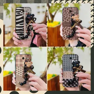 Bear bracelet Back Cover Phone Case For Samsung Galaxy J7 2017 US/J720 Skin-friendly feel cute protective case soft case Simplicity silicone Black pearl pendant Anti-knock Cartoon