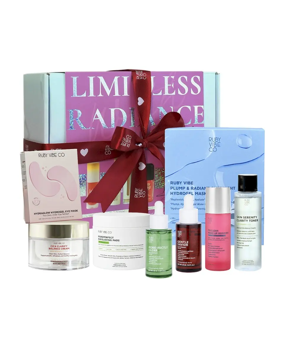 [RUBY VIBE CO] Sensitive Skin Soothing Routine 8-Piece Skincare Gift Set, Cica Cream, Calming Serums, Hydrogel Masks & Makeup Remover