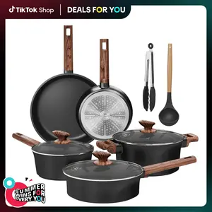 Kitchen Academy 10 Pcs Induction Ceramic Cookware Set, Non Toxic Pots and Pans Set Non Stick, Healthy Nonstick Black Cooking Pans Set, Deals for you