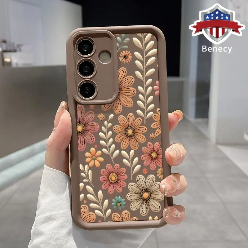 Shockproof Silicone TPU Bumper Phone Case - Durable Silicone Cover, Protective Cellphone Cover, Shockproof Cellphone Accessory for Galaxy S22+ S23 Ultra S24 Plus S25 S26 Note11Pro with Vintage Floral, Pumpkin, Drink Patterns, Accessories