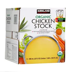 Kirkland Signature Organic Chicken Stock 32 fl oz 6-Count Resealable Carton Gluten Free Natural for Soups Flavor Enhances Dishes with Savory Taste