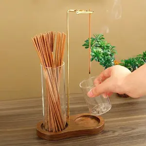 2 in 1 Incense & Candle Holder, Wooden Aromatherapy Incense Burner with Glass Ash Collector, Cozy Home Decor for Bedroom Living Room, Relaxing Scented Fragrance Gift