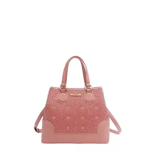 Nicole Lee USA Monogram Pattern Handbag with Rhinestones Decor