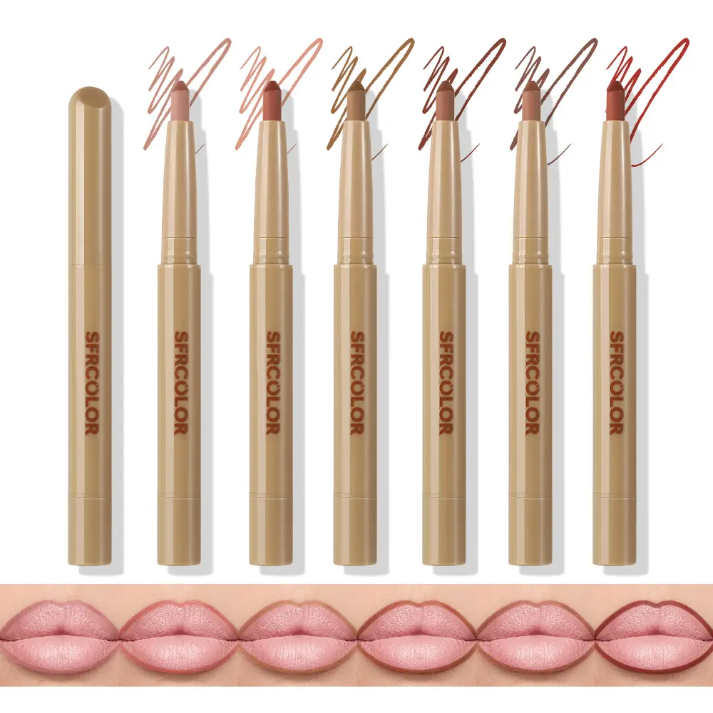 SFRCOLOR 6-Color Dual-End Lip Liner Pencil Set - Matte Nude Long-Lasting Lip Contour Kit with Built-In Silicone Blending Brush, Daily Beauty Makeup Gift, Eyeliner & Lipliner Combo Cosmetic