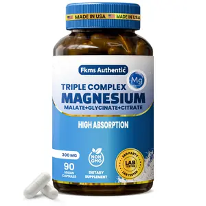 FKMS Authentic Triple Magnesium Complex Supplement | 300mg Glycinate, Malate, and Citrate for Sleep, Stress & Muscle Support | Gentle on Stomach | Vegan, Non-GMO | High Absorption Chelated Formula | 90 Capsules