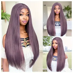 New 2024 Lace Front Wig, Purple Lavender Long Straight Lilac Synthetic Wigs for Women Natural Hairline Realistic Glueless Heat Resistant Fiber Hair Fashion Color Cosplay Party Daily Wig