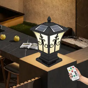 Outdoor Solar/Electric Post Light (Black) Aluminum+PP IP44 53.82-107.64ft² Remote Control 3000K-6000K - For Halloween/Christmas Courtyard/Villa/Porch, solar lights outdoor