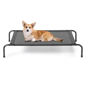 Rebuyhome Outdoor Pet Bed Black Iron Pipe Black and White Stripes Breathable Cool Easy to Clean Pet Bed for Dogs Cats